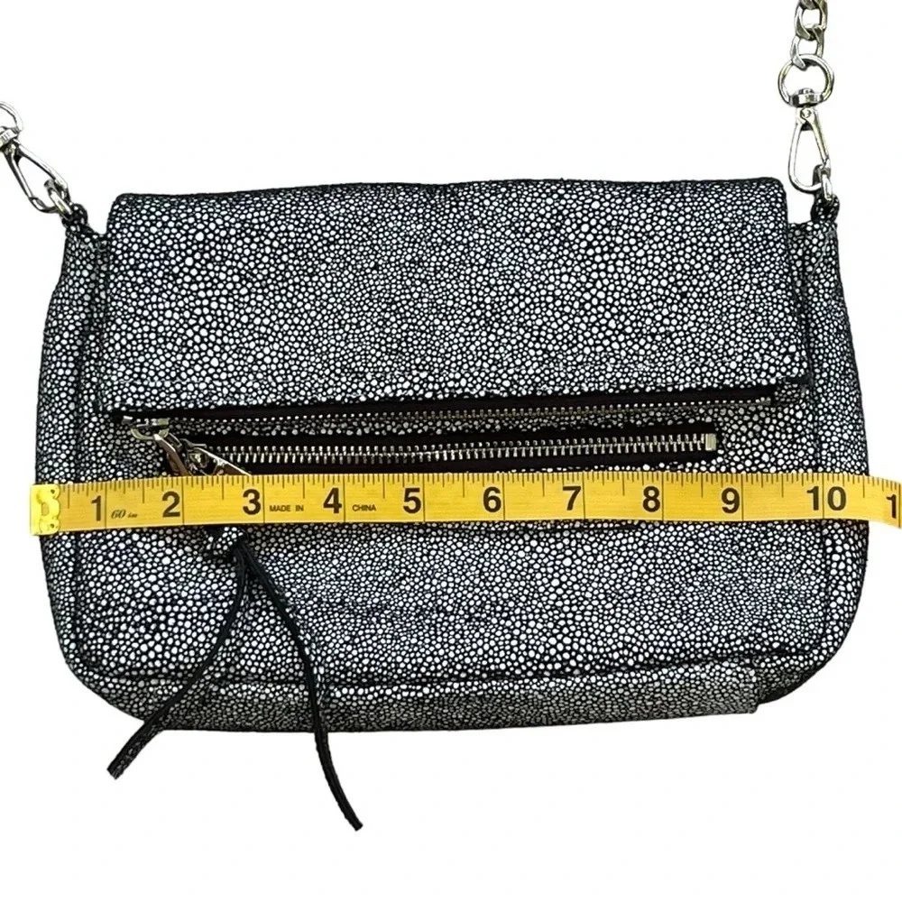 Sorial Black and White Pebbled/Dot Shimmer Crossbody Silver Chain Strap - Picture 10 of 13